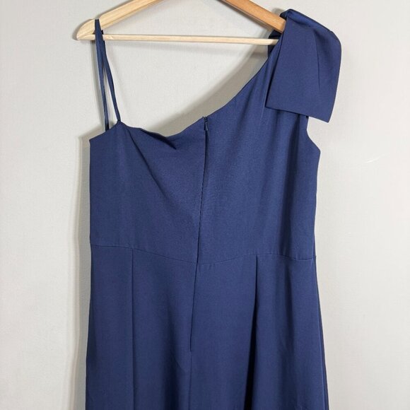 Ieena for Mac Duggal Bow One Shoulder A-Line Gown Womens 16 Navy Formal Slit NWT - Picture 14 of 16
